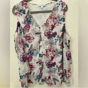 Roz & Ali Multicolor Floral V-Neck Blouse 2X plus